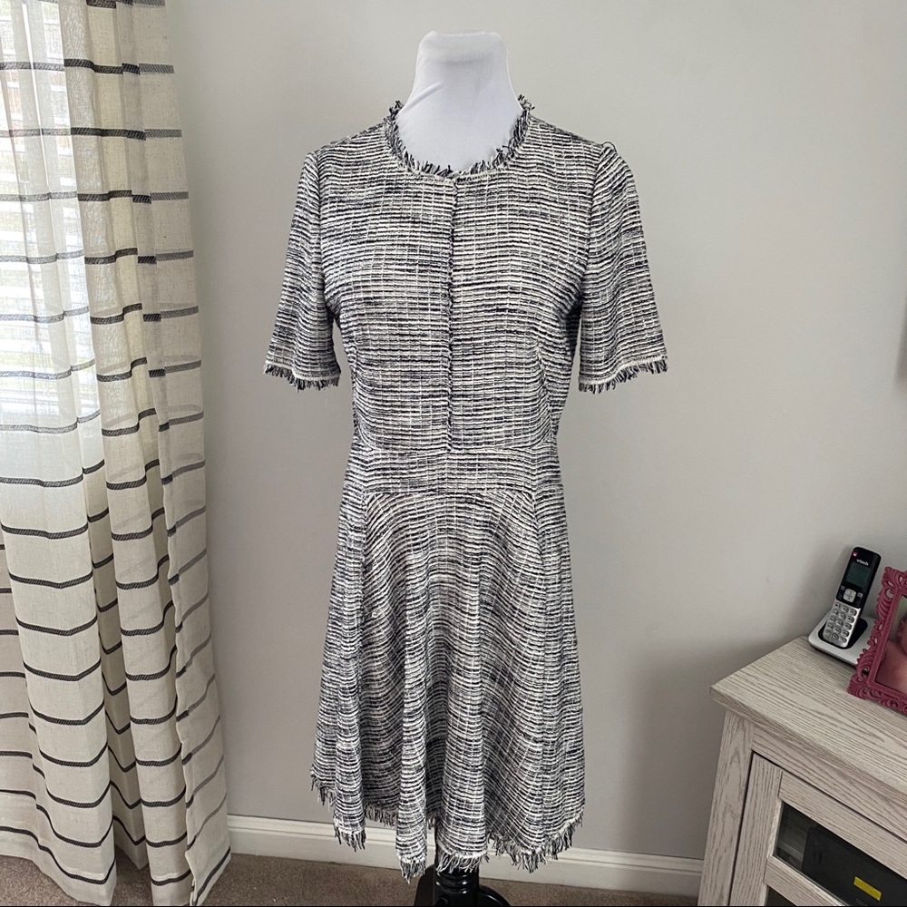 Rebecca Taylor Tweed Fringe Dress Size 10 Zip Back